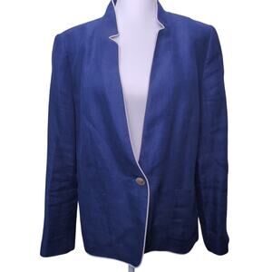 Talbots Classic 100%Linen Navy Blue Blazer Aberdeen Single Button Size 14 Career